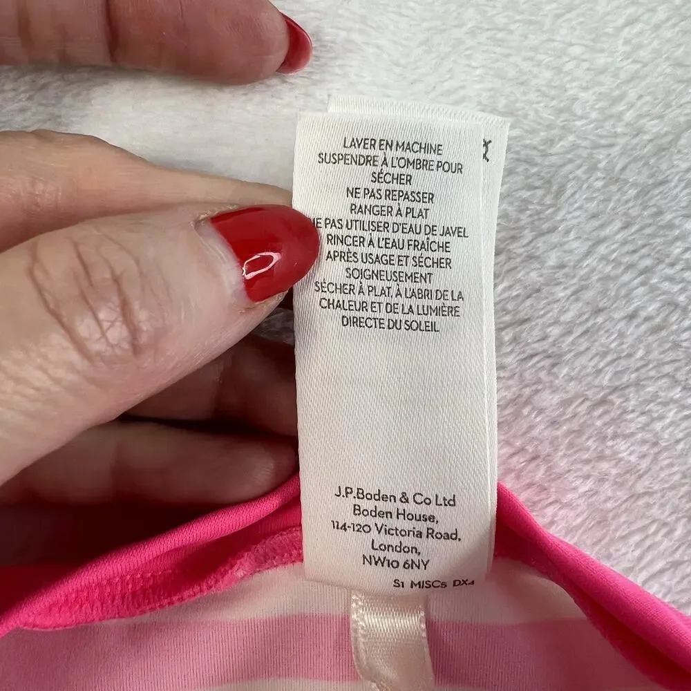 Boden 15 16 Youth Rash Guard Long Sleeve Swim Top Pink White Striped UPF 40+‎